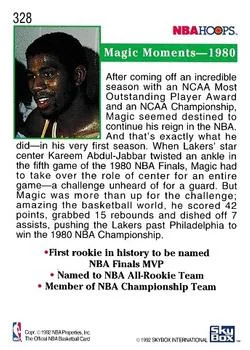 1992-93 Hoops Magic Johnson MM1980 #328 card back image