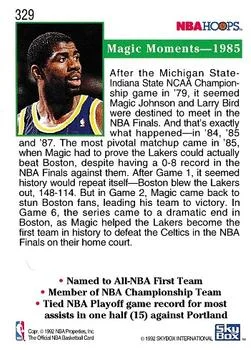 1992-93 Hoops Magic Johnson MM1985 #329 card back image