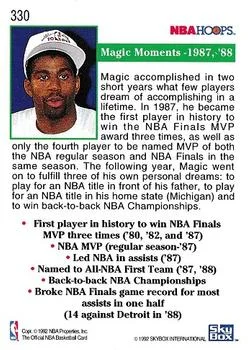 1992-93 Hoops Magic Johnson MM1987 #330 card back image