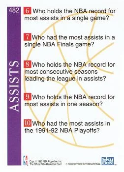 1992-93 Hoops Magic Johnson TRIV #482 card back image