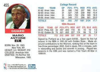 1992-93 Hoops Mario Elie #455 card back image