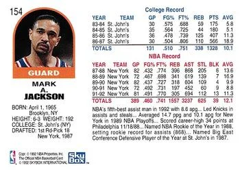 1992-93 Hoops Mark Jackson #154 card back image