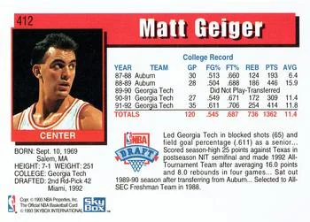 1992-93 Hoops Matt Geiger ROO #412 card back image