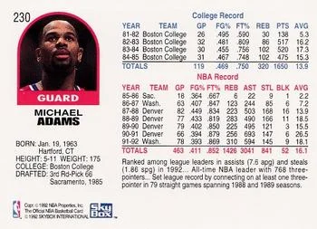 1992-93 Hoops Michael Adams #230 card back image