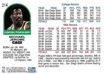 1992-93 Hoops Michael Cage #214 card back image