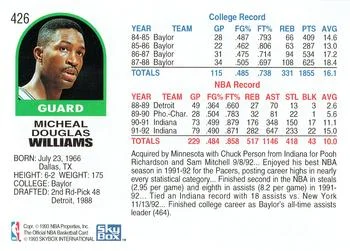 1992-93 Hoops Micheal Williams #426 card back image