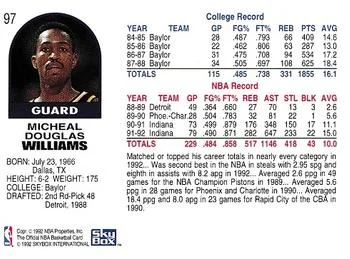 1992-93 Hoops Micheal Williams #97 card back image