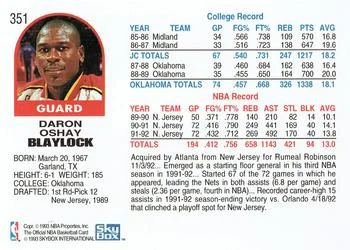 1992-93 Hoops Mookie Blaylock #351 card back image