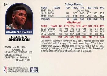 1992-93 Hoops Nick Anderson #160 card back image