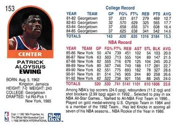 1992-93 Hoops Patrick Ewing #153 card back image