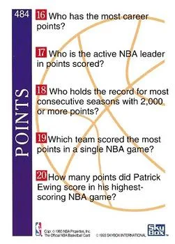 1992-93 Hoops Patrick Ewing TRIV #484 card back image