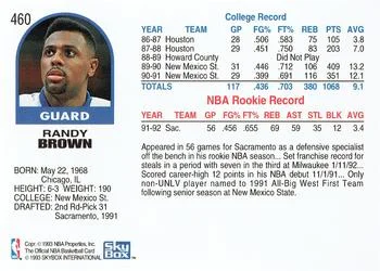 1992-93 Hoops Randy Brown #460 card back image