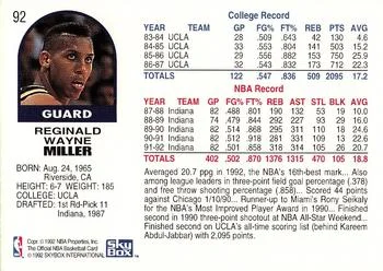 1992-93 Hoops Reggie Miller #92 card back image