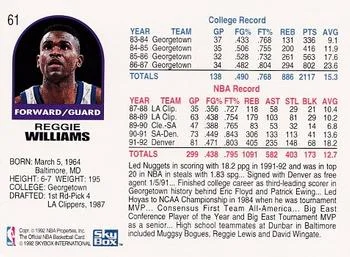 1992-93 Hoops Reggie Williams #61 card back image