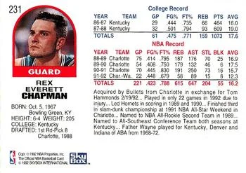 1992-93 Hoops Rex Chapman #231 card back image