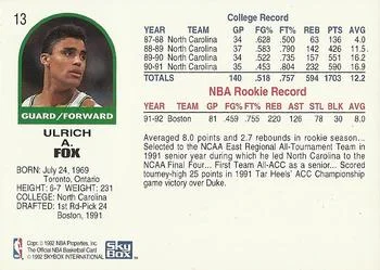 1992-93 Hoops Rick Fox #13 card back image