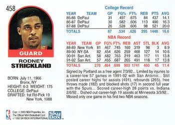 1992-93 Hoops Rod Strickland #458 card back image