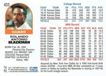 1992-93 Hoops Rolando Blackman #433 card back image