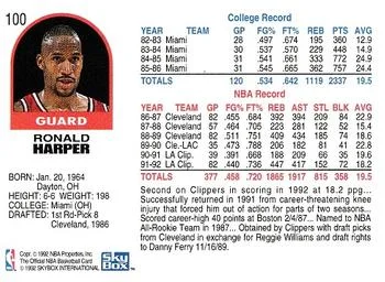 1992-93 Hoops Ron Harper #100 card back image