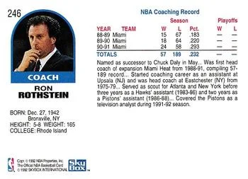 1992-93 Hoops Ron Rothstein Head Coach #246 card back image