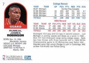 1992-93 Hoops Rumeal Robinson #7 card back image