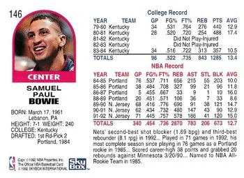 1992-93 Hoops Sam Bowie #146 card back image