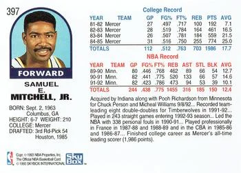1992-93 Hoops Sam Mitchell #397 card back image