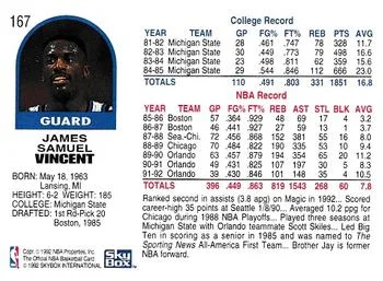 1992-93 Hoops Sam Vincent #167 card back image