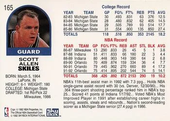 1992-93 Hoops Scott Skiles #165 card back image