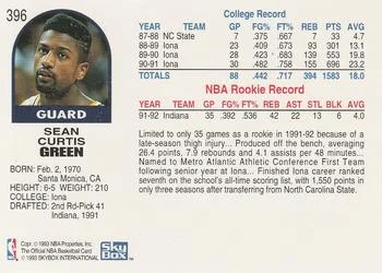 1992-93 Hoops Sean Green #396 card back image