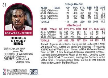 1992-93 Hoops Stacey King #31 card back image