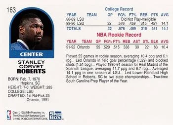 1992-93 Hoops Stanley Roberts #163 card back image