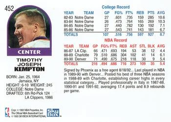 1992-93 Hoops Tim Kempton #452 card back image