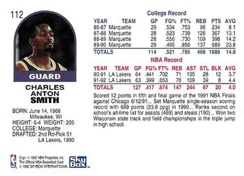 1992-93 Hoops Tony Smith #112 card back image