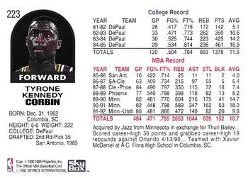 1992-93 Hoops Tyrone Corbin #223 card back image