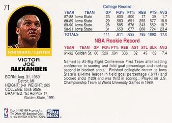1992-93 Hoops Victor Alexander #71 card back image