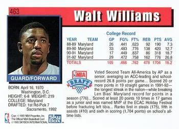 1992-93 Hoops Walt Williams ROO #463 card back image
