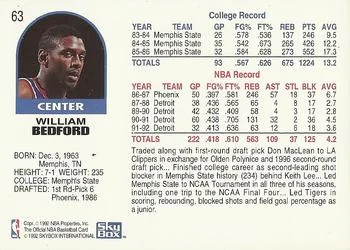 1992-93 Hoops William Bedford #63 card back image