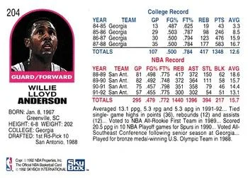1992-93 Hoops Willie Anderson #204 card back image