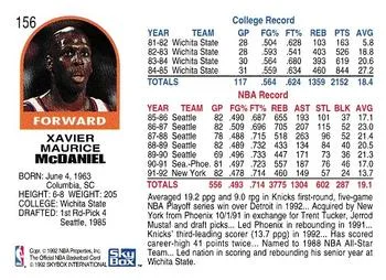1992-93 Hoops Xavier McDaniel #156 card back image