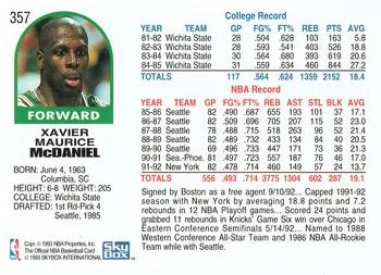1992-93 Hoops Xavier McDaniel #357 card back image