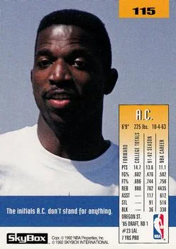 1992-93 SkyBox A.C. Green #115 card back image