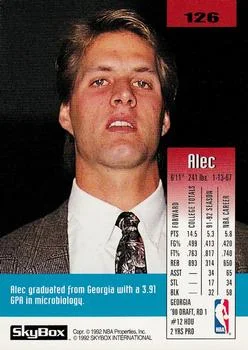 1992-93 SkyBox Alec Kessler #126 card back image