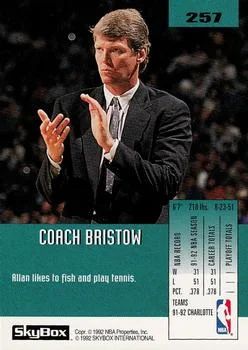 1992-93 SkyBox Allan Bristow Head Coach #257 card back image
