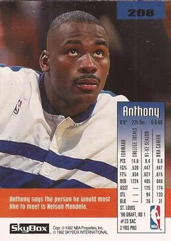 1992-93 SkyBox Anthony Bonner #208 card back image