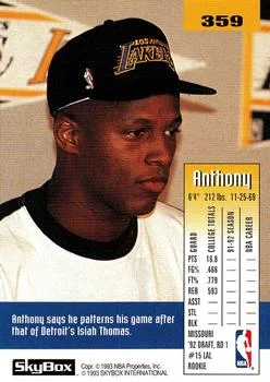 1992-93 SkyBox Anthony Peeler ROO #359 card back image
