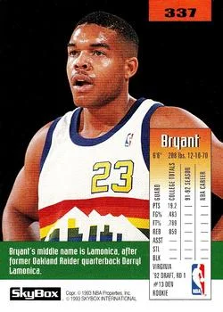 1992-93 SkyBox Bryant Stith ROO #337 card back image