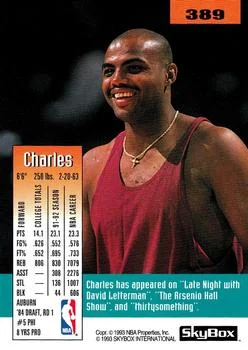 1992-93 SkyBox Charles Barkley #389 card back image