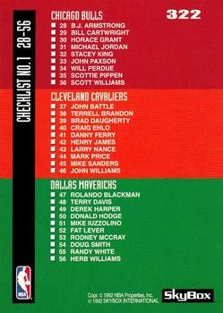 1992-93 SkyBox Checklist 1: 1-56 #322 card back image
