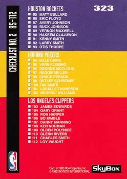 1992-93 SkyBox Checklist 2: 57-112 #323 card back image